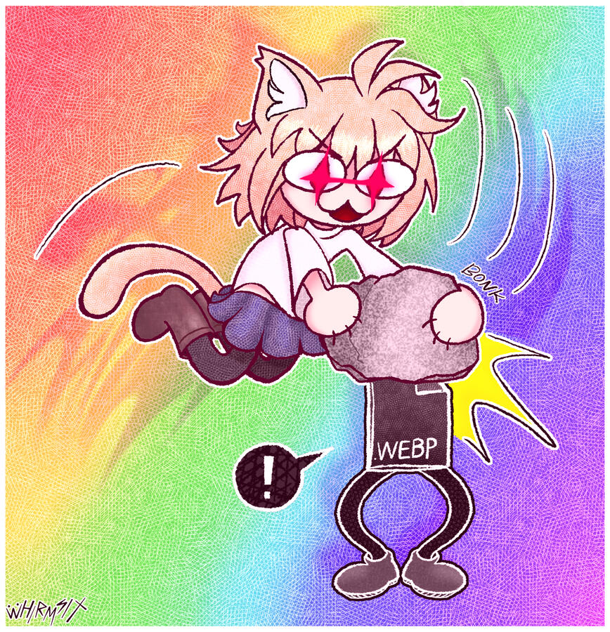 neco-arc hitting webp with a rock